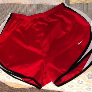 Nike red,black,and white Tempo Shorts